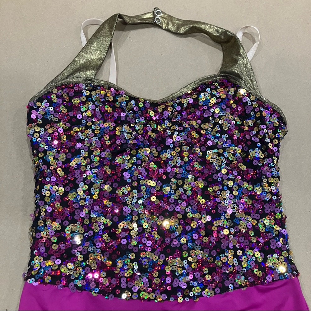 Weissman Gold and Purple Sequin Dance Bodysuit size SA Small Adult NEW - Picture 5 of 10
